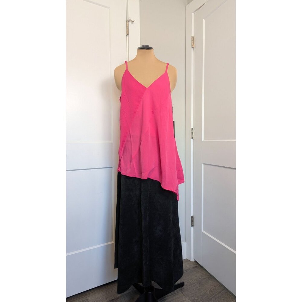 Doe & Rae Womens Tank Top Large Asymmetrical Tunic Pink Adjustable Straps NWT
